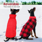 ASENKU Dog Winter Coat, Fleece Doggie Jacket Plaid Reversible Vest Waterproof Windproof Cold Weather Clothes for Small Medium Large Dogs(L,Red)