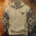 HOTYD Mens Western Aztec Sweatshirts Long Sleeve Fall Fashion Drawstring Pullover Vintage Graphic Cowboy Hoodie for Men