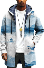 LIZALIG Long Hooded Cardigan Men Japanese Art Style Fashion Cool Graphic Coats Winter Warm Lined Fleece Jacket