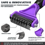 3PCS Pet Grooming Rake & Metal Comb & Flea Comb for Cats and Dogs, Double-Sided Dematting Tool, Extra-Wide Deshedding Dog Brush for Long Hair to Effectively Remove Tangles, Knots and Mats (Purple)