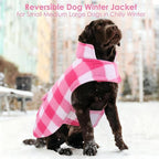 AOFITEE Dog Coat Plaid Dog Winter Coat for Small Dogs, Warm Dogs Jacket Christmas Sweater, Waterproof Pet Puffer Jacket, Reversible Pet Cold Weather Coats for Small Medium Large Pets, Pink M