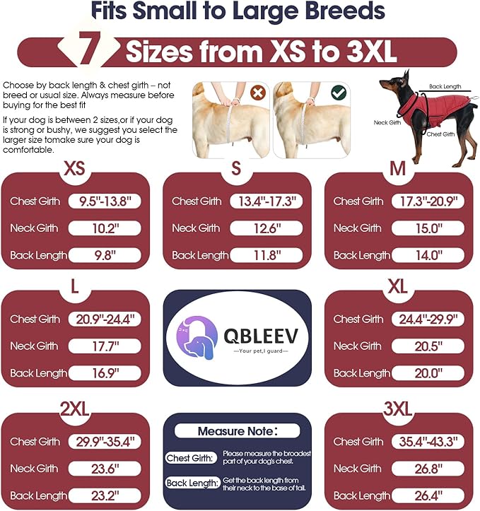 QBLEEV Reversible Dog Coat for Small Dogs, Waterproof Windproof Winter Jacket Keeps Small Breeds Warm & Dry, Lightweight Adjustable Puffer Vest with Leash Hole, Wine Red, XS – Fits Chihuahua, Yorkie