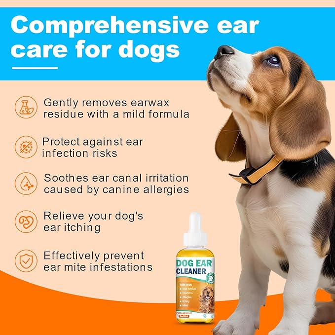Dog Ear Cleaner and Infection Treatment,Natural Ear Drops for Dogs, Gentle Relief for Itching, Irritation, Wax Build-Up & Infections,Safe Ear Cleaning Solution for All Breeds & Ages