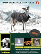 SPACE LION Dog Puffer Jacket, Down Winter Coat, Durable Outdoor Coat for Cold and Windy Conditions, Waterproof, Lightweight Jacket, Adjustable Fit for Small, Medium, Large Dogs(Black,16/XL)