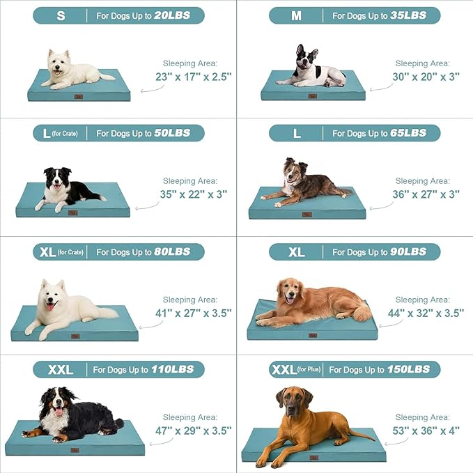 Outdoor Extra Large Dog Bed, Jumbo Waterproof Dog Bed for Large Dogs, Orthopedic Egg Crate Foam Pet Mat with Removable Oxford Cooling Cover, Light Blue