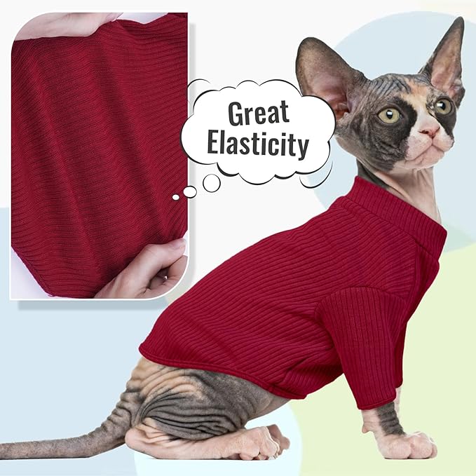 DENTRUN Sphynx Hairless Cats Shirt Pullover Kitten T-Shirts, Breathable Cat Wear Turtleneck Sweater Adorable Cat's Clothes Vest Pajamas Jumpsuit
