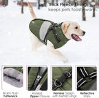 AOFITEE Dog Coat Warm Dog Winter Coat, Waterproof Dogs Jacket with Harness, Dogs Snow Jacket Snowsuit with Zipper & Furry Collar, Reflective Windproof Pet Sweater for Cold Weather, French Bulldog, L