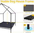 48'' Outdoor Dog Houses for Large Dogs Outside, Weatherproof Large Dogs House with Textilene Elevated Dog Bed, Breathable Dog Tent, Dog House Outdoor X-Large Breed with Windows and Sunshades