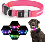 LED Dog Collar, Light Up Dog Collar, USB Rechargeable - Brightest Dog Lights for Night Walking, 6 Light Modes, Adjustable for Dog Safety(Medium, Candy Pink)