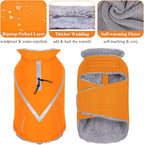 VIVAGLORY Snowrap Dog Coat, Jacket with Harness Hole & Velcro Closure, Dog Coat for Winter & Cold Weather, Fluffy Warm Fleece Lined Reflective Water Resistant for Puppy, XS, Orange