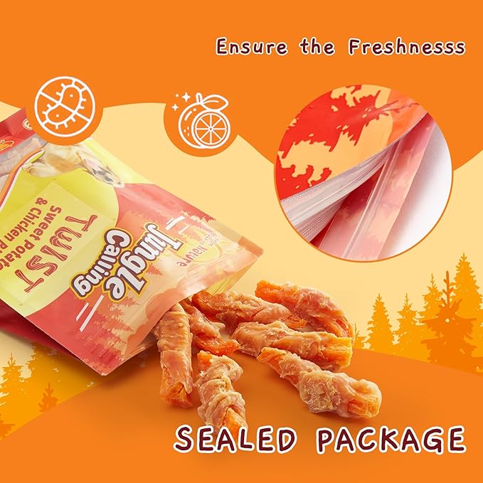 Jungle Calling Chicken & Sweet Potato Dog Treats – Gluten-Free, Grain-Free, High-Protein Natural Chews for Medium/Large Breeds, Edible Pet Snacks,10.6 oz
