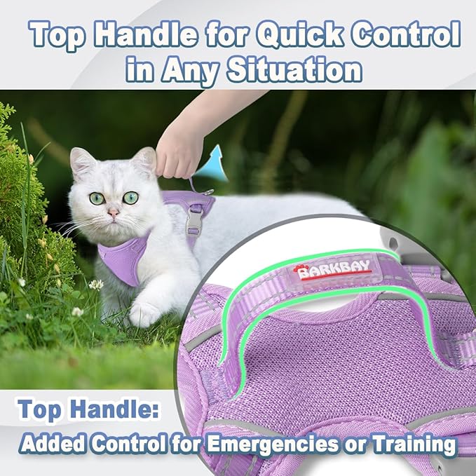 Cat Harness and Leash Set Escape Proof for Kitten Walking, Soft Adjustable Top Handle Vest Harnesses for Cats, Easy Control Breathable Reflective Small Medium Large, Violet Purple, XS