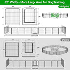 Dog Playpen Outdoor Extra Wide 32 Piece Panels Heavy Duty Dog Fence 32" Height Anti-Rust with Doors Portable for RV Camping Yard, Total 84FT, 561 Sq.ft, Snowy Black