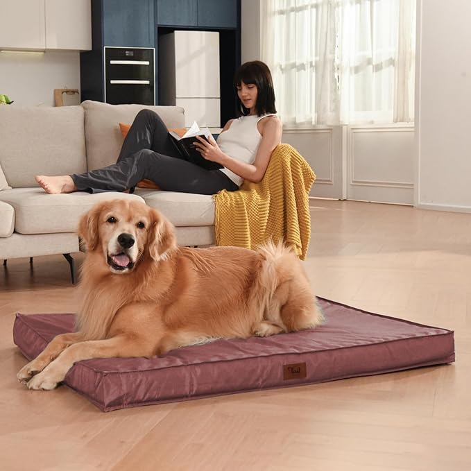 Outdoor Extra Large Dog Bed, Jumbo Waterproof Dog Bed for Large Dogs, Orthopedic Egg Crate Foam Pet Mat with Removable Oxford Cooling Cover, Pink