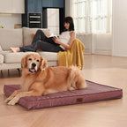 Outdoor Orthopedic Dog Bed for Medium Dogs & Cats, Waterproof Flat Pet Mat with Egg Crate Foam & Washable Removable Oxford Cover, 30x20 Inch, Pink