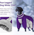 SUNFURA Purple Large Dog Coat, Water-Resistant Fleece, Turtle Neck, Windproof, Reflective, Full Body Warm Winter Dog Jacket with Harness