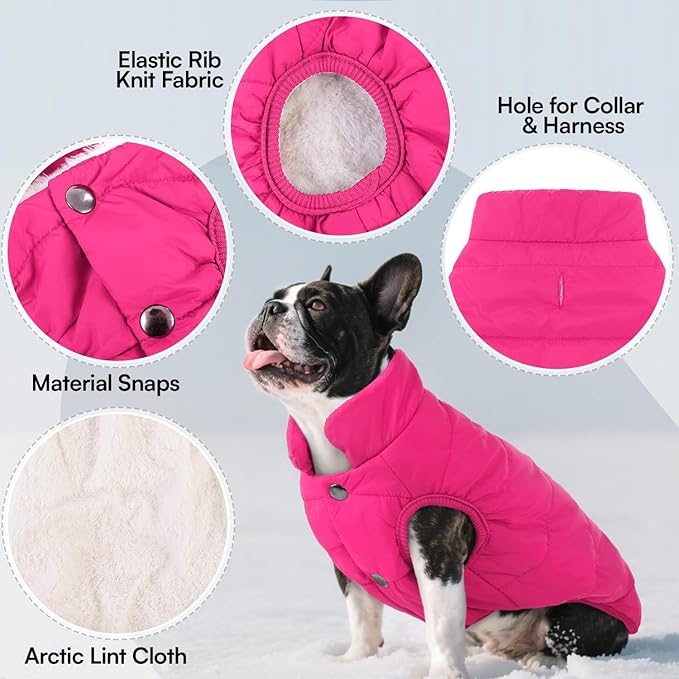 ASENKU Dog Winter Coat - Waterproof Windproof Dog Jacket, Warm Snowproof Doggie Puffer Vest for Cold Weather, Lightweight Snow Coats for Small Medium Large Dogs (Pink, 2XL)