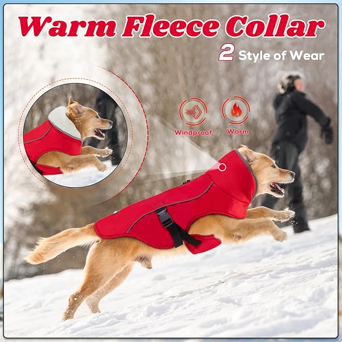 EMUST Dog Jacket Winter, Cozy Windproof Dog Jacket for Cold Weather, Solid Color Pet Vests for Winter for Medium Dogs, Red M