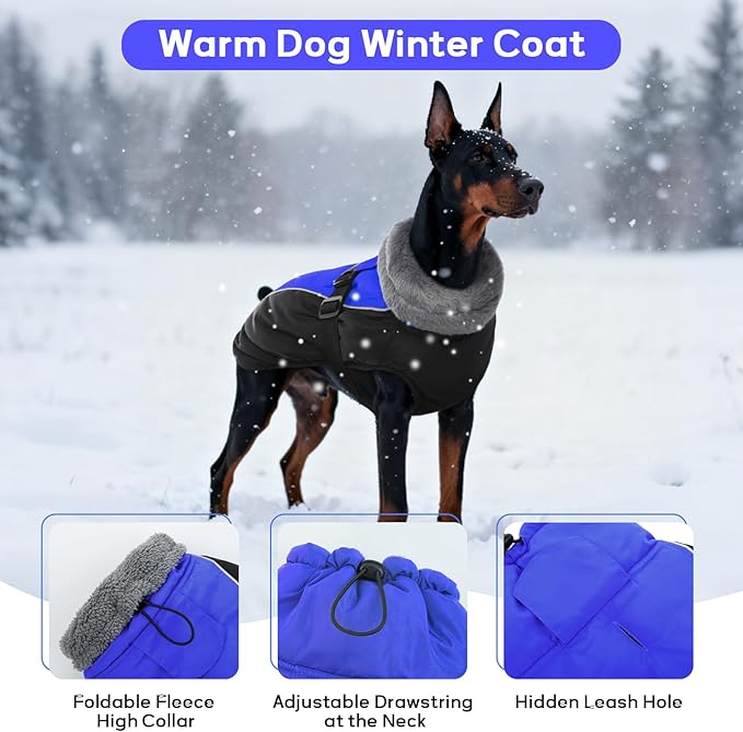 IDOMIK Dog Winter Coat, Reflective Waterproof Dog Jacket for Cold Weather, Warm Pet Coats for Small Medium Large Dogs, High Collar Doggy Fleece Snow Jacket, Winter Vest with Adjustable Buckle,M