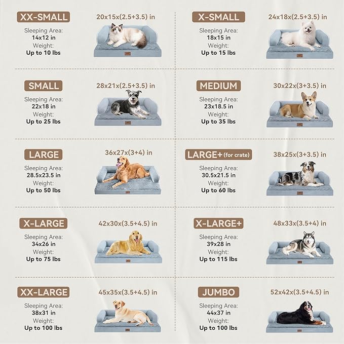 Large Dog Bed Orthopedic Washable - Beds Bolster - Medium XL XLarge Big Dogs - Memory Foam Couch Sofa - Waterproof with Removable Cover
