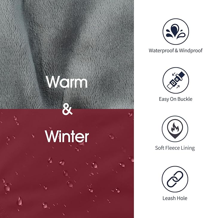 IECOii Dog Coat for Large Dogs, Reflective & Adjustable Turtleneck Jacket with Buckle, Thermal Fleece Lined Dog Snowsuit for Cold Weather - Soft Dogs Winter Coat Windproof Warm Vest, Burgundy, L