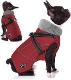 Doglay Dog Jacket Waterproof Dog Coat with Harness Built in, Christmas Puppy Winter Coat Reflective Turtleneck Puffer Snow Jackets for Small Medium Large Dogs