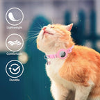 PUPTECK Airtag Cat Collar Breakaway 2 Pack with Bells, Reflective Kitten Collar with Air Tag Holder for Boy Girl Kitty and Puppies, Soft, Pink