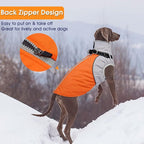 Reflective Dog Coat with Harness Built in,XL Soft Warm Dog Jacket for Cold Weather,Windproof Snowproof Pet Vest for Outdoor Walking Hiking,Adjustable Collar Easy On/Off,Orange,XL