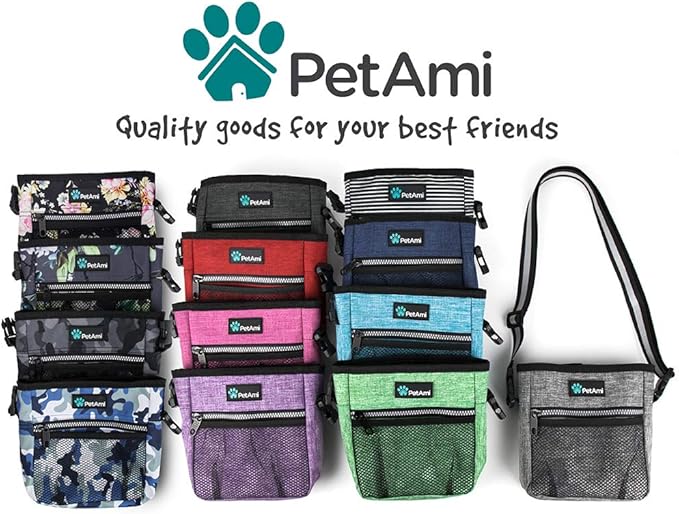 PetAmi Dog Treat Pouch, Pet Treat Pouch for Training, Dog Walking Bag Holder for Kibbles, Pet Food Toy, Dog Trainer Essentials Supplies, Poop Bag Dispenser, 3 Ways to Wear (Camo Black)