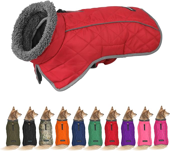 Fragralley Dog Coat Large, Waterproof Dog Jacket with Warm Fleece Lining, Adjustable Reflective Dogs Winter Coat, Turtleneck Pet Coats for Cold Weather (Red XL)