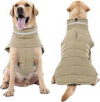 Dog Coat, Waterproof Winter Jacket, Warm Windproof Vest, Reflective Adjustable Turtleneck Coats for Large Dogs with Hook & Loop - Khaki - XL