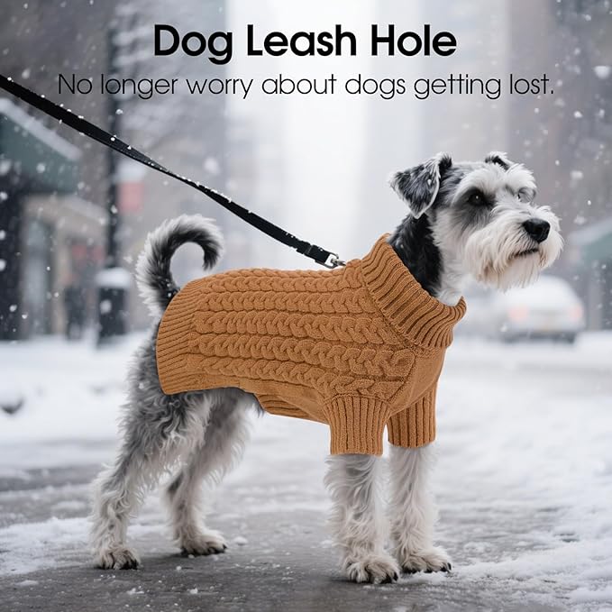 SAWMONG Dog Sweater, Dog Sweaters for Small Dogs Girls Boys, Pullover Turtleneck Knitted Doggy Sweatshirt, Cold Weather Pet Clothes（Khaki, X-Small