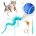 Interactive Cat Toy Ball, Automatic Cat Toys for Indoor Cats, Motion Activated Kitten Toys with 2 Replacement Tails, 3 Modes, USB Rechargeable, Moving Cat Toys for Enrichment Exercise(Blue)