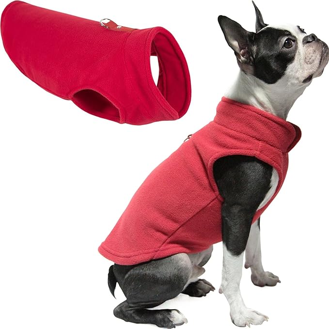Gooby Fleece Vest Dog Sweater - Red, X-Large - Warm Pullover Fleece Dog Jacket with O-Ring Leash for Small to Medium Dogs