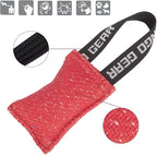 Dingo Gear French Linen tug Toy for Dog, Dog Bumper for Training, Agility, tug of war, Dog bite Pillow for Strong Dog, 1handle 4" red S00087