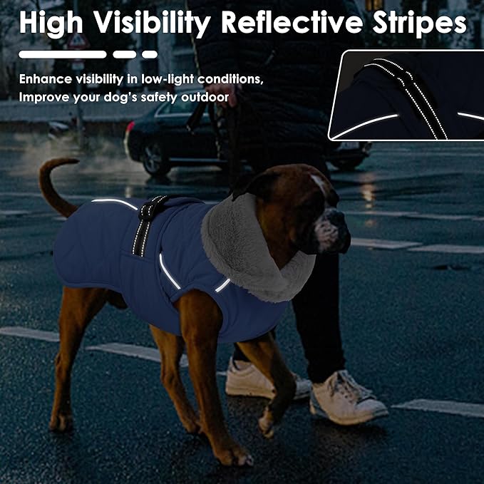 Dog Coat, Waterproof Dog Winter Jacket with Adjustable Buckle, Reflective Turtleneck Pet Snow Vest Warm Fleece Sweater for Small Medium Large Dogs - Blue, S