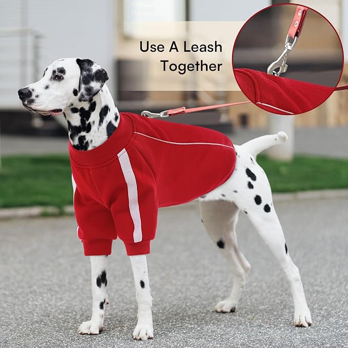 Queenmore XL Christmas Dog Sweater, Cozy Fleece Dog Sweatshirt, Warm Winter Fleece Jacket for Small, Medium & Large Dogs with Leash Hole/Reflective Stripes Red