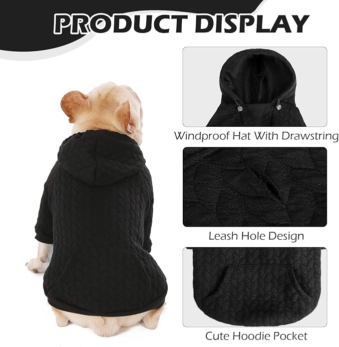 EXPAWLORER Textured Cable Knit Basic Dog Hoodie, Elevated Style Dog Sweater with Leash Hole and Pocket, Soft and Warm Pet Winter Coat, Cold Weather Clothes for Small Medium Large Dogs Cats,Black XXL