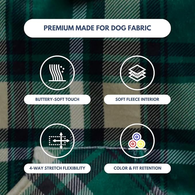 Spark Paws Dog Hoodie – Premium Dog Sweater for Small, Medium, and Large Dogs | Warm Outfits for French Bulldogs, Pitbull, Puppy, Winter Jacket Alternative - Green Plaid - 2XL