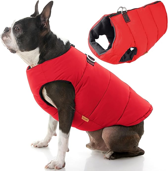 Gooby Padded Vest Dog Jacket - Solid Red, Small - Warm Zip Up Vest Fleece Jacket with Dual D Ring Leash Water Resistant for Small to Medium Dogs