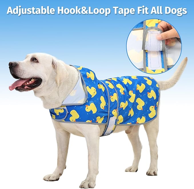 Dog Rain Coat for Large Dogs Waterproof Hooded Rain Jacket with Reflective Strips Leash Hole & Poncho Adjustable Fit (ShinyDuck,XXL)
