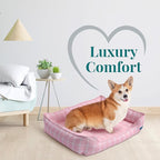 Orthopedic Bolster Dog Bed – CertiPUR-US Foam, Recycled Polyester Canvas, Washable Cover, Anti-Slip Bottom, Medium, Pink Check – Stylish Designer Dog Sofa