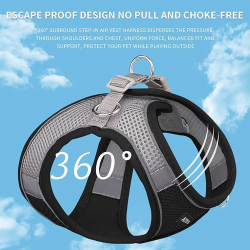 AIITLE No Pull Dog Harness and Leash Set, Step in Adjustable Dog Harness with Padded Vest for All Weather, Dog Leash with Soft Padded Handle, Easy to Put on Small and Medium Dogs Black S