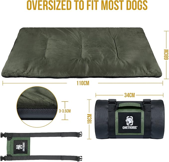 ONETIGRIS Travel Dog Bed - Portable, Washable, Waterproof Anti-Slip Dog Camping Bed, 3.6ft by 2.2ft Outdoor Indoor Bed Mat Cushioned Plush Warm Puppy Mattresses