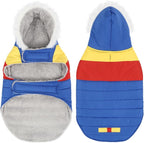 HDE Dog Puffer Jacket Fleece Lined Warm Dog Parka Winter Coat with Harness Hole 90s Colorblock - XXL