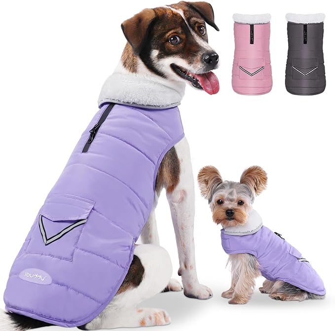iBuddy Dog Winter Jackets with Fleece Vest,Waterproof Warm Dog Snow Jacket Windproof, Reflective Adjustable Pet Dogs Cold Winter Coat for Large Dogs Girl Boy