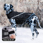 VIVAGLORY Snowrap Dog Coat, Jacket with Harness Hole & Velcro Closure, Dog Coat for Winter & Cold Weather, Fluffy Warm Fleece Lined Reflective Water Resistant for Puppy, S, Black