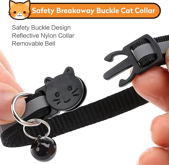 Airtag Cat Collar with Bell, Reflective Nylon Kitten Collar with Apple Air Tag Holder and Breakaway Safety Buckle for Puppy Girl Boy Cats, 3/8" in Width and Lightweight, Yellow