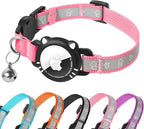 Airtag Cat Collar, Reflective Cat Collar with Apple Air Tag Holder, Breakaway GPS Tracker Pet Collar with Bell for Cat Kitten, Pink, S(9-11 Inch)