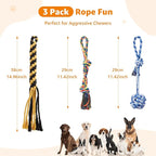 Dog Rope Toys for Aggressive Chewers - Heavy Duty 3 Packs Indestructible Cotton Dog Chew Toys for Small Medium Breed - Exercise Interactive Tug of War Dog Toy for Boredom, Teeth Clean(Mix Colors)